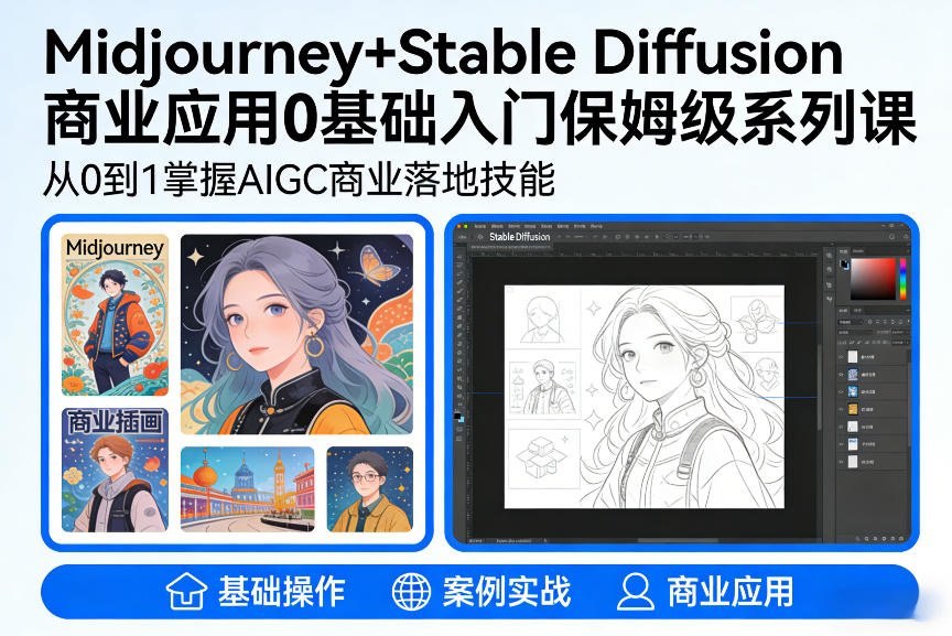AIGC商业应用Midjourney+Stable Diffusion教程，0基础入门保姆级系列课 - 渡客网创