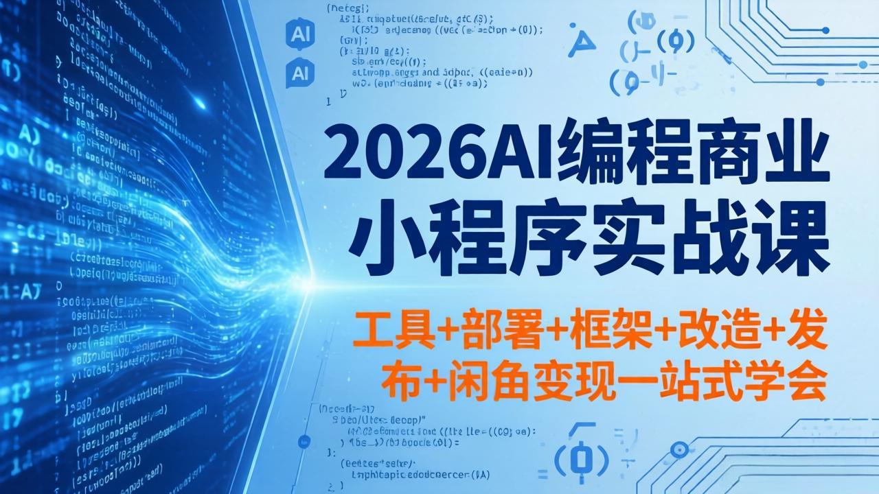 2026AI编程商业小程序实战课，工具+部署+框架+改造+发布+闲鱼变现一站式学会 - 渡客网创