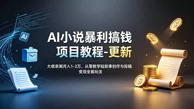 AI小说暴利搞钱项目教程-更新，大佬亲测月入1-3万，从零教学短故事创作与投稿变现全套玩法 - 渡客网创