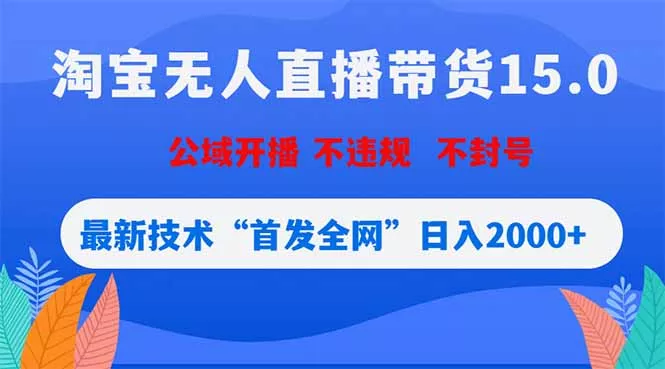 淘宝无人直播带货15.0，不封号，不违规，公域玩法，首发全网日入2000+ - 渡客网创