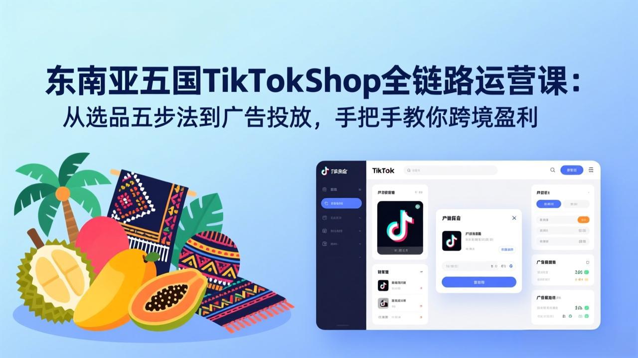 东南亚五国TikTok Shop全链路运营课：从选品五步法到广告投放，手把手教你跨境盈利 - 渡客网创