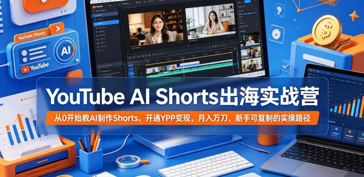 YouTube AI Shorts出海实战营，从0开始教AI制作Shorts，开通YPP变现，月入万刀，新手可复制的实操路径 - 渡客网创