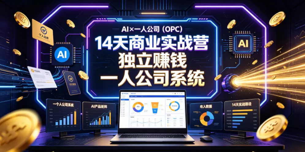 AI×一人公司(OPC)14天商业实战营，用AI帮你搭建一个属于你自己的、能独立賺钱的一人公司系统 - 渡客网创