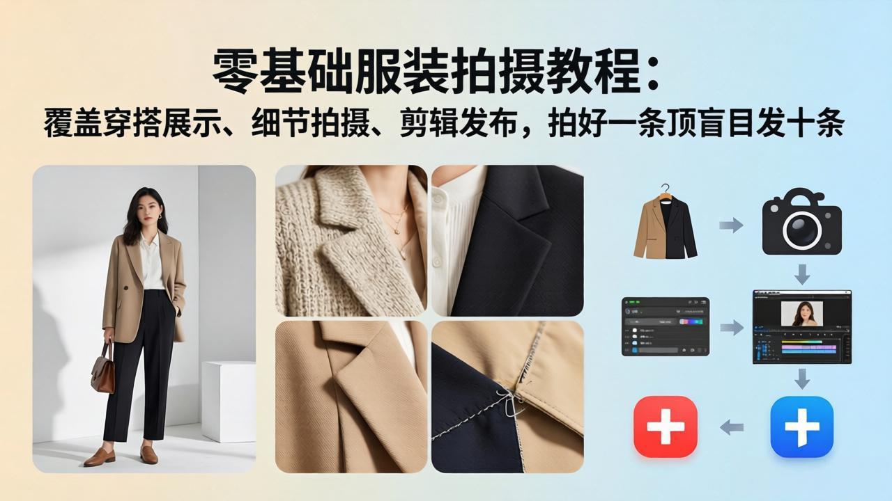 零基础服装拍摄教程：覆盖穿搭展示、细节拍摄、剪辑发布，拍好一条顶盲目发十条 - 渡客网创