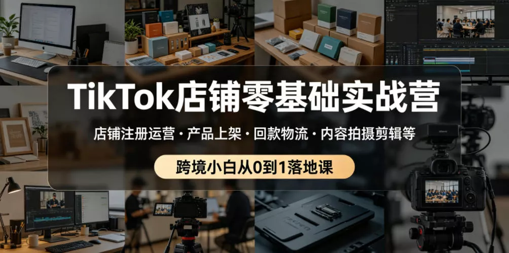 TikTok店铺零基础实战营，店铺注册运营・产品上架・回款物流・内容拍摄剪辑等 ，跨境小白从0到1落地课 - 渡客网创