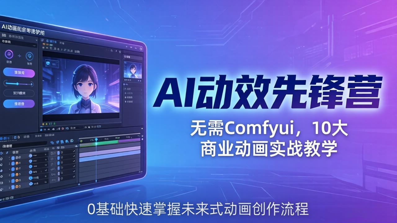 AI 动效先锋营：无需Comfyui，10大商业动画实战教学，0基础快速掌握未来式动画创作流程 - 渡客网创
