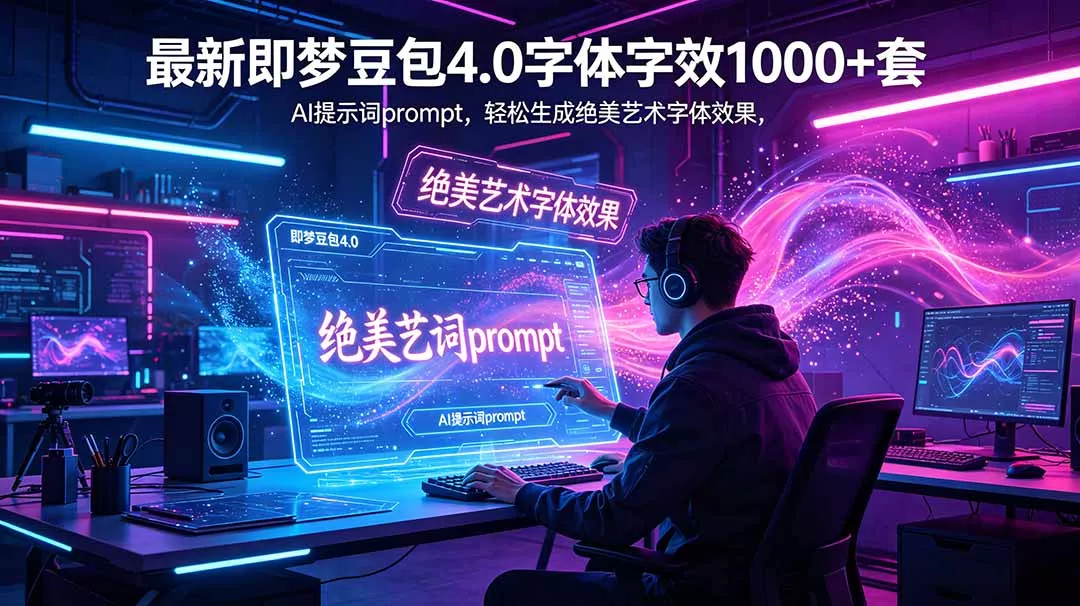 最新即梦豆包4.0字体字效1000+套，AI提示词prompt，轻松生成绝美艺术字体效果 - 渡客网创