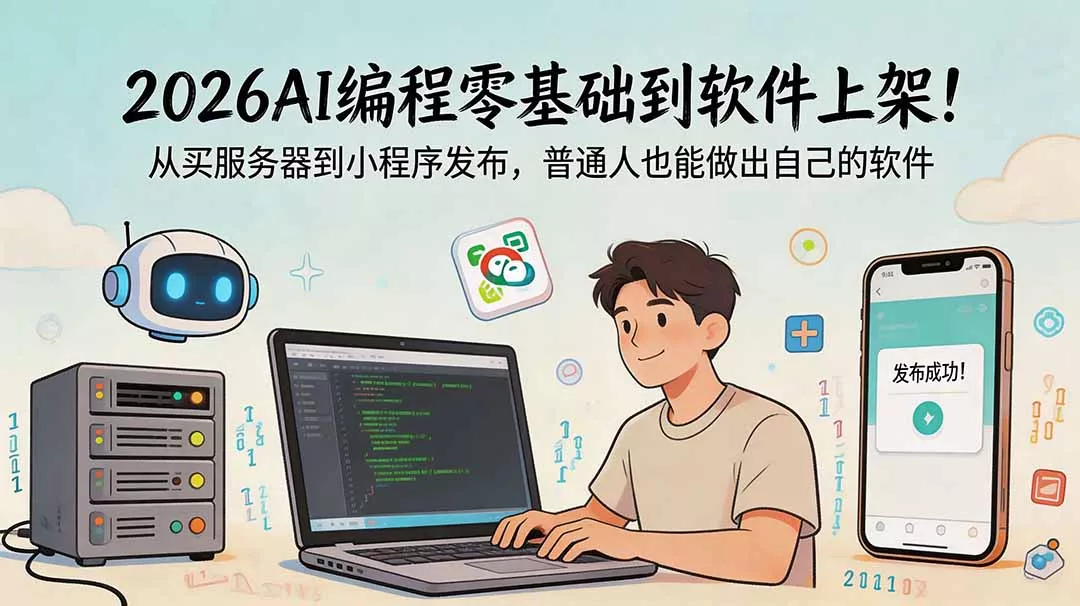 2026AI编程零基础到软件上架！从买服务器到小程序发布，普通人也能做出自己的软件 - 渡客网创