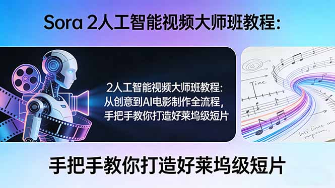 Sora 2人工智能视频大师班教程：从创意到AI电影制作全流程，手把手教你打造好莱坞级短片 - 渡客网创