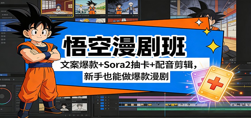 悟空漫剧班：文案爆款+Sora2抽卡+配音剪辑，新手也能做爆款漫剧 - 渡客网创
