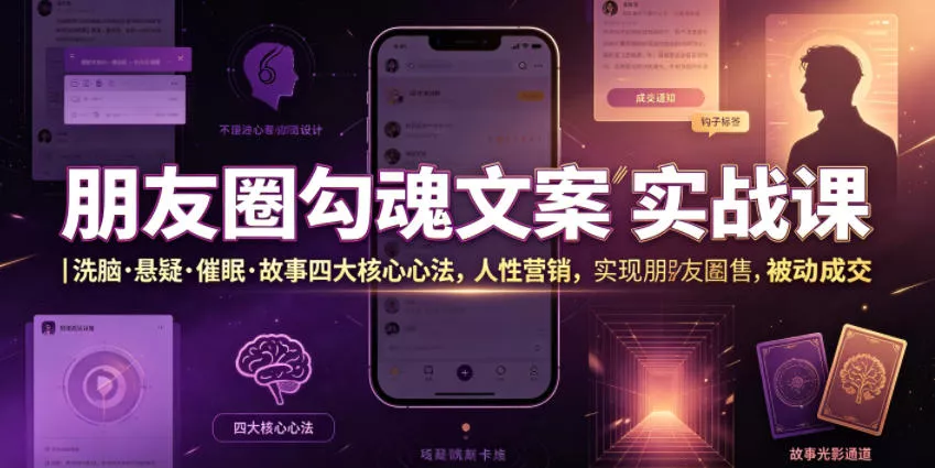 朋友圈勾魂文案实战课｜洗脑·悬疑·催眠·故事四大核心心法，吃透人性营销，实现朋友圈不销而售被动成交 - 渡客网创