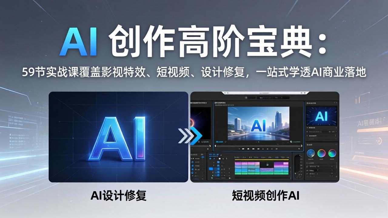 AI 创作高阶宝典：59节实战课覆盖影视特效、短视频、设计修复，一站式学透AI商业落地 - 渡客网创
