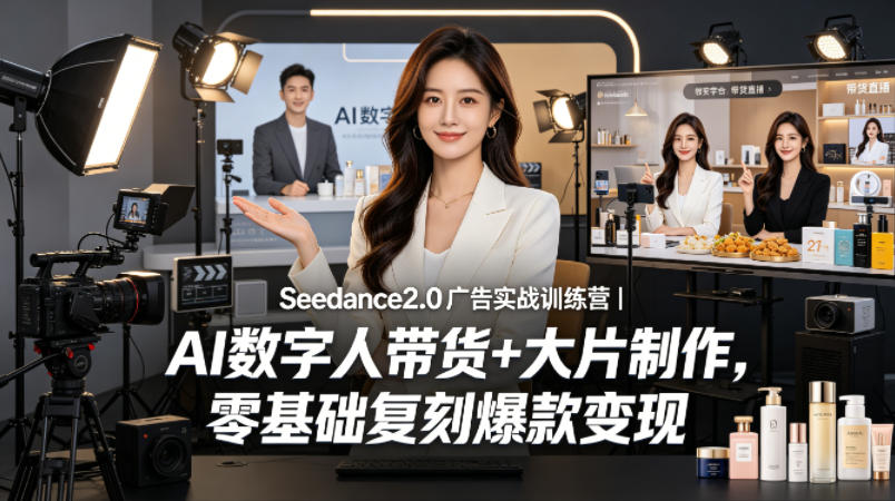 Seedance2.0广告实战训练营｜AI数字人带货+大片制作，零基础复刻爆款变现 - 渡客网创