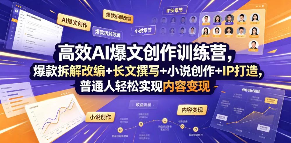 高效AI爆文创作训练营，爆款拆解改编+长文撰写+小说创作+IP打造，普通人轻松实现内容变现 - 渡客网创