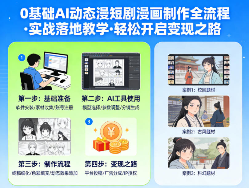 0基础AI动态漫短剧漫画制作全流程，实战落地教学，轻松开启变现之路 - 渡客网创