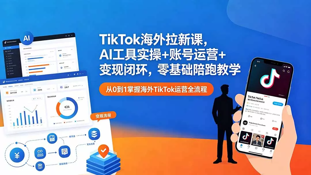 TikTok海外拉新课，AI工具实操+账号运营+变现闭环，零基础陪跑教学 - 渡客网创