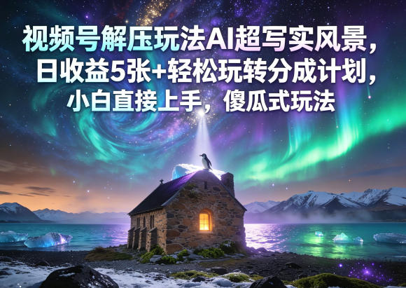 视频号解压玩法AI超写实风景，日收益5张+轻松玩转分成计划，小白直接上手，傻瓜式玩法 - 渡客网创