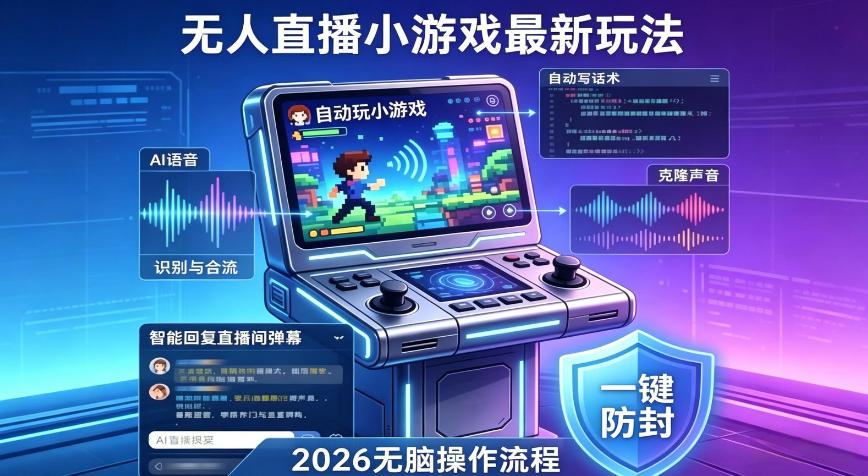 2026年AI无人直播小游戏全流程，不违规不封号，开启创业副业增收之路，小白月入1w+【揭秘】 - 渡客网创