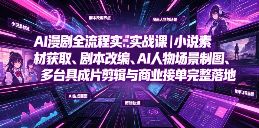 AI漫剧全流程实战课｜小说素材获取、剧本改编、AI人物场景制图、多工具成片剪辑、平台付费变现与商业接单完整落地 - 渡客网创