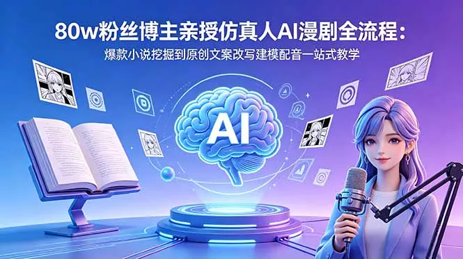 80w粉丝博主亲授仿真人AI漫剧全流程：爆款小说挖掘到原创文案改写建模配音一站式教学 - 渡客网创