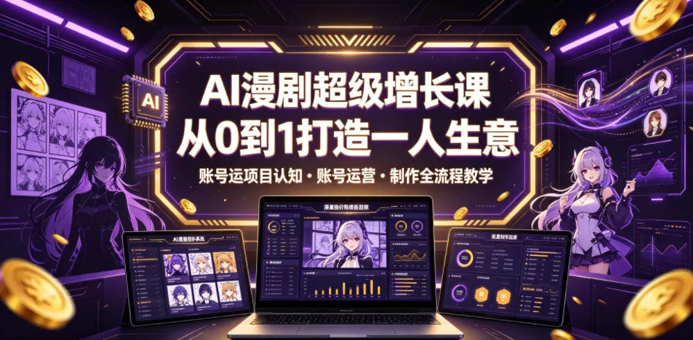 AI漫剧超级增长课，从0到1打造一人生意，项目认知・账号运营・制作全流程教学 - 渡客网创
