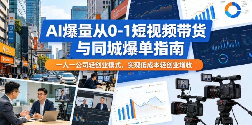 AI爆量从0-1短视频带货与同城爆单指南，一人一公司轻创业模式，实现低成本轻创业增收 - 渡客网创
