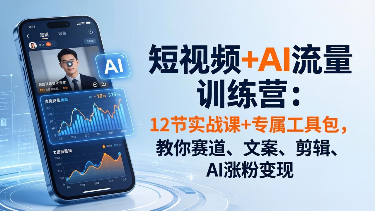 短视频+AI流量训练营：12节实战课+专属工具包，教你赛道、文案、剪辑、AI涨粉变现 - 渡客网创
