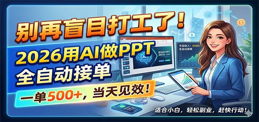 别再盲目打工了！2026用AI做PPT全自动接单，一单5张+，当天见效！ - 渡客网创