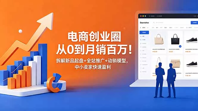 电商创业圈从0到月销百万！拆解新品起盘+全站推广+动销模型，中小卖家快速盈利 - 渡客网创