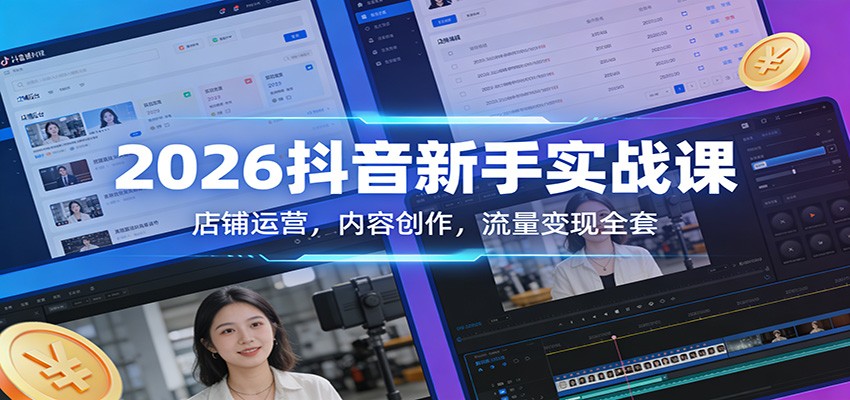 2026抖音新手实战课：店铺运营，内容创作，流量变现全套 - 渡客网创