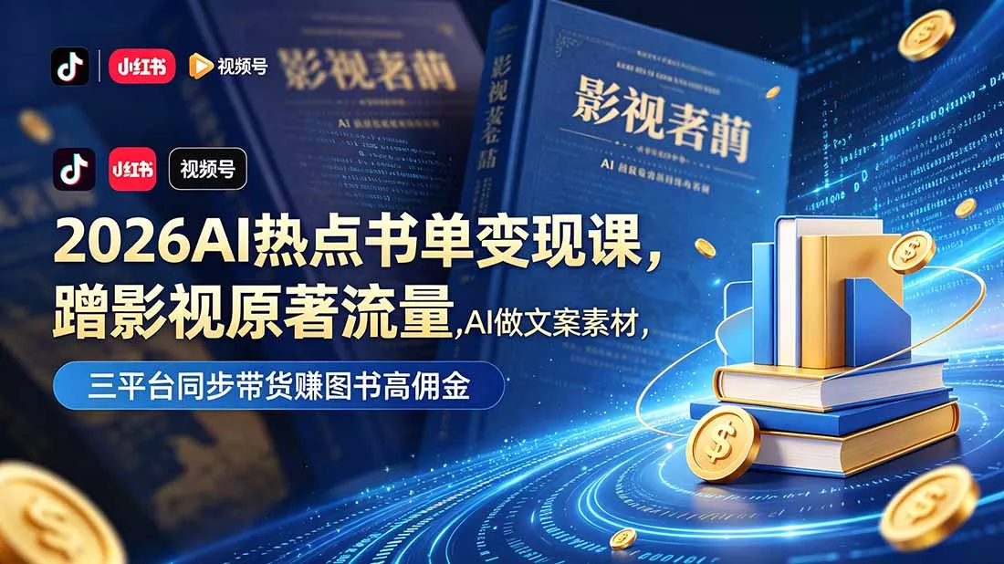 2026AI热点书单变现课，蹭影视原著流量，AI做文案素材，三平台同步带货赚图书高佣金 - 渡客网创