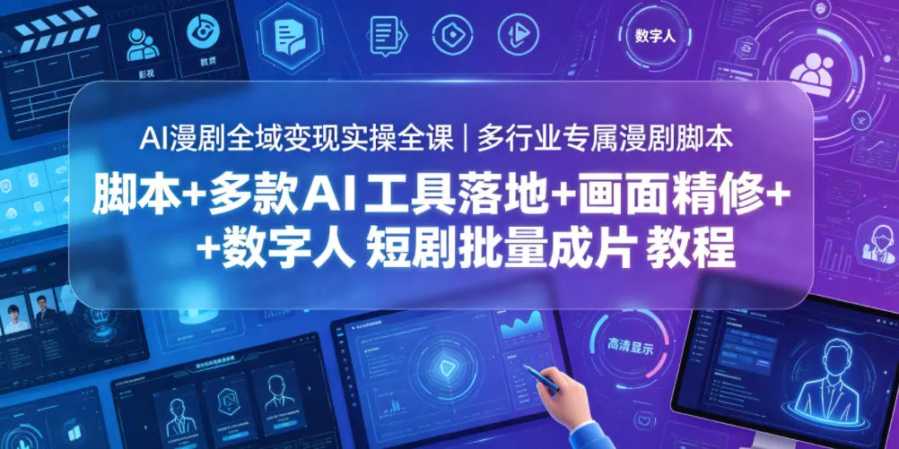 AI漫剧全域变现实操全课｜多行业专属漫剧脚本+多款AI工具落地+画面精修+数字人短剧批量成片全教程 - 渡客网创
