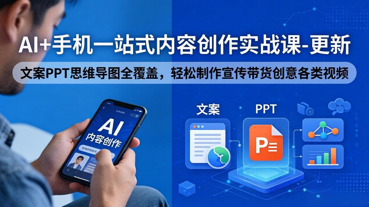 AI+手机一站式内容创作实战课-更新，文案PPT思维导图全覆盖，轻松制作宣传带货创意各类视频 - 渡客网创