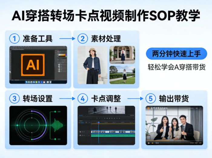 AI穿搭转场卡点视频制作SOP教学，两分钟快速上手，轻松学会AI穿搭带货 - 渡客网创