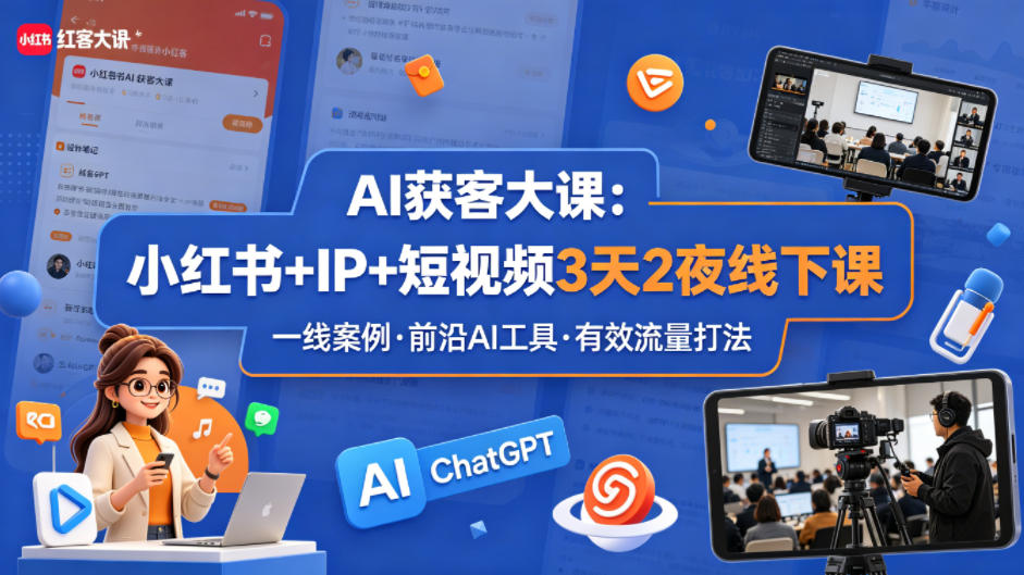 AI获客大课小红书+IP+短视频3天2夜线下课，用最真实的一线案例，最前沿的AI工具，最有效的流量打法 - 渡客网创