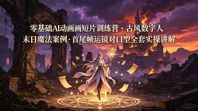 零基础AI动画短片训练营，古风数字人末日魔法案例，首尾帧运镜对口型全套实操讲解 - 渡客网创