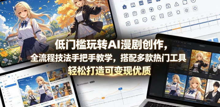 低门槛玩转AI漫剧创作，全流程技法手把手教学，搭配多款热门工具，轻松打造可变现优质作品 - 渡客网创