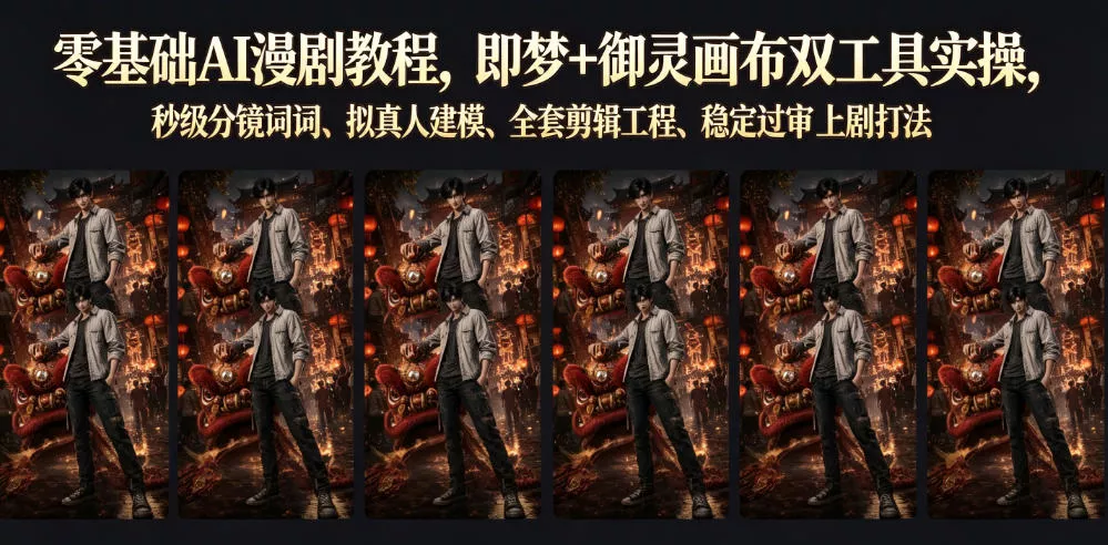 零基础AI漫剧教程，即梦+御灵画布双工具实操，秒级分镜提示词、拟真人建模、全套剪辑工程、稳定过审上剧打法 - 渡客网创