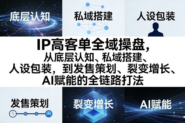 IP高客单全域操盘，从底层认知、私域搭建、人设包装，到发售策划、裂变增长、AI赋能的全链路打法 - 渡客网创