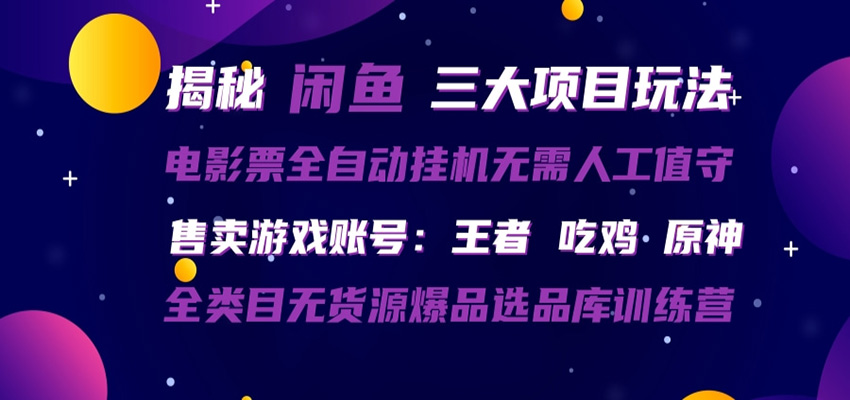 闲鱼三种玩法 全自动电影票 售卖游戏账号 爆品选品库训练营 - 渡客网创