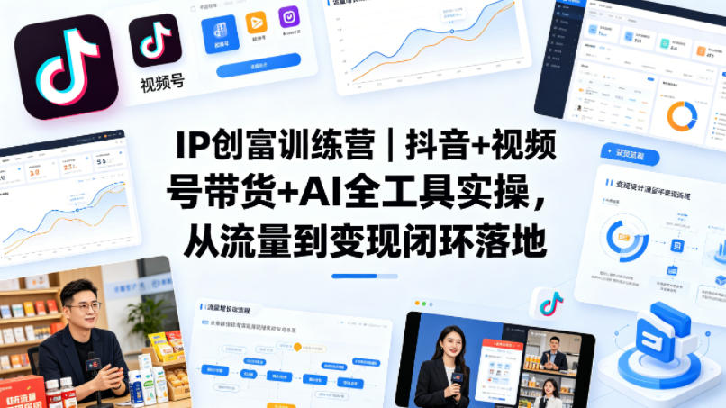 IP创富训练营｜抖音+视频号带货+AI全工具实操，从流量到变现闭环落地 - 渡客网创