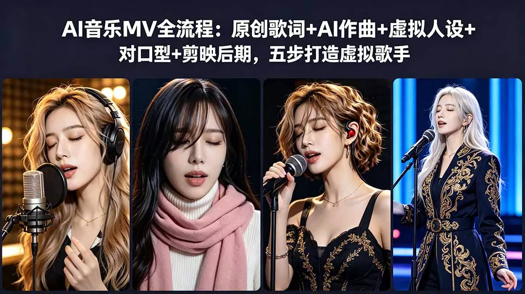 AI音乐MV全流程：原创歌词+AI作曲+虚拟人设+对口型+剪映后期，五步打造虚拟歌手 - 渡客网创