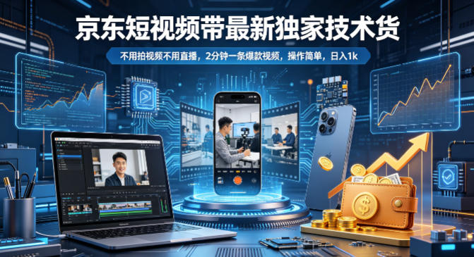 京东短视频带货最新独家技术，不用拍视频不用直播，2分钟一条爆款视频，操作简单，日入1k+【揭秘】 - 渡客网创