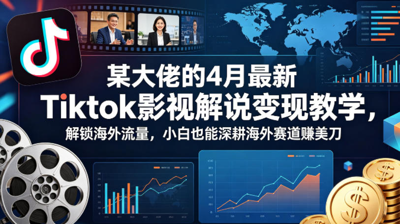 某大佬的4月最新Tiktok影视解说变现教学，解锁海外流量，小白也能深耕海外赛道賺美刀 - 渡客网创