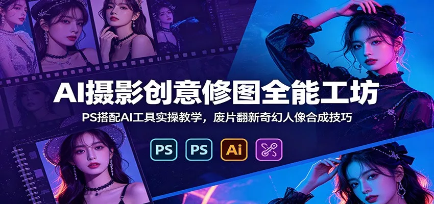 AI摄影创意修图全能工坊：PS搭配AI工具实操教学，废片翻新奇幻人像合成技巧 - 渡客网创