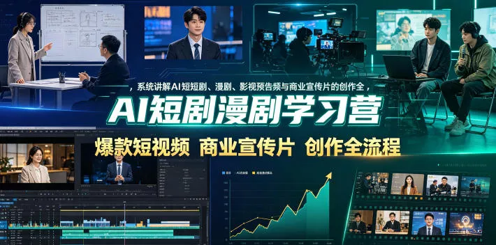 AI短剧漫剧学习营，系统讲解AI短剧、漫剧、影视预告片、爆款短视频与商业宣传片的创作全流程 - 渡客网创
