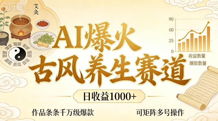 AI爆火古风养生赛道，日收益1k+单条作品点赞破万+，可矩阵多号操作【揭秘】 - 渡客网创