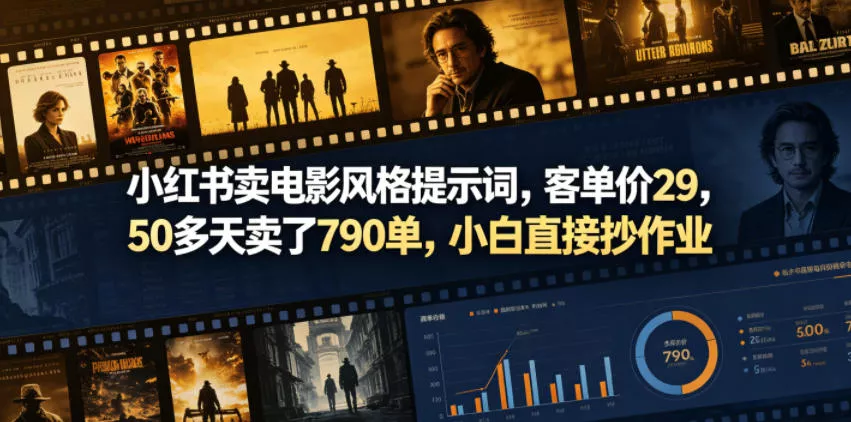 小红书卖电影风格提示词，客单价29，50多天卖了790单，小白直接抄作业！ - 渡客网创