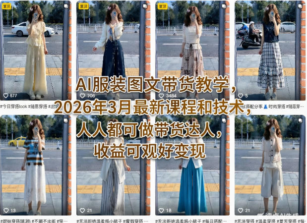 AI服装图文带货教学，2026年3月最新课程和技术，人人都可做带货达人，收益可观好变现 - 渡客网创