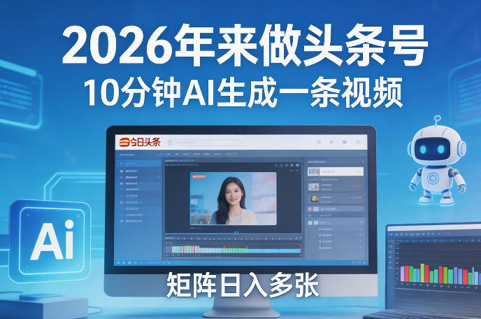 2026年来做头条号，10分钟AI生成一条视频，矩阵日入多张 - 渡客网创